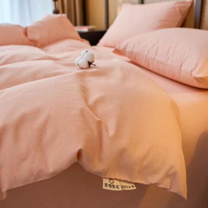 91家纺网 家纺一手货源 找家纺 春皖家纺 2025新款全棉原棉磨毛色织水洗四件套回暖系列-风格二 丽人粉