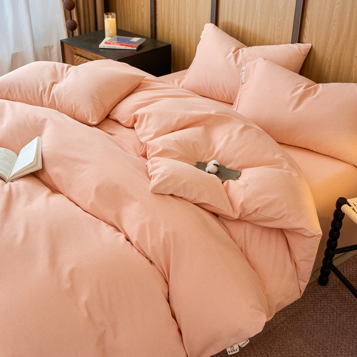 91家纺网 家纺一手货源 找家纺 春皖家纺 2025新款全棉原棉磨毛色织水洗四件套回暖系列-风格二 丽人粉