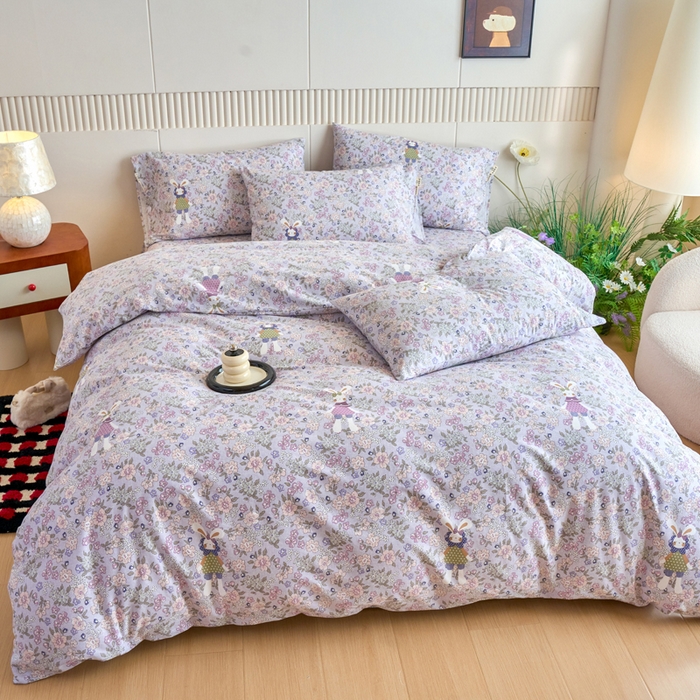 91家纺网 家纺一手货源 找家纺 春皖家纺 2025新款全棉原棉磨毛色织水洗四件套回暖系列-风格二 萌萌兔