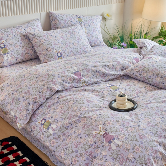 91家纺网 家纺一手货源 找家纺 春皖家纺 2025新款全棉原棉磨毛色织水洗四件套回暖系列-风格二 萌萌兔