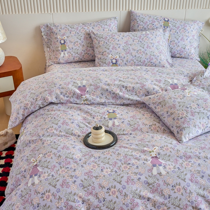 91家纺网 家纺一手货源 找家纺 春皖家纺 2025新款全棉原棉磨毛色织水洗四件套回暖系列-风格二 萌萌兔