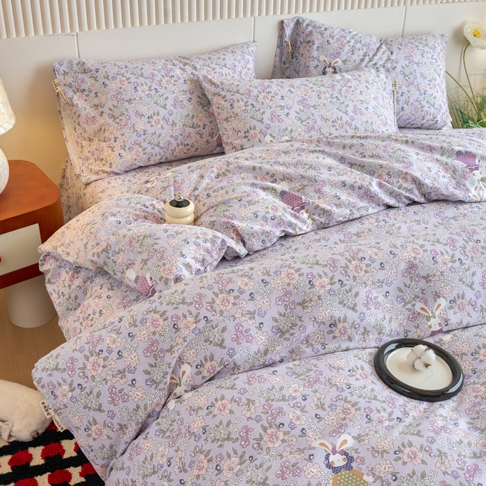 91家纺网 家纺一手货源 找家纺 春皖家纺 2025新款全棉原棉磨毛色织水洗四件套回暖系列-风格二 萌萌兔