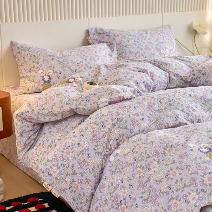 春皖家纺 2025新款全棉原棉磨毛色织水洗四件套回暖系列-风格二 萌萌兔