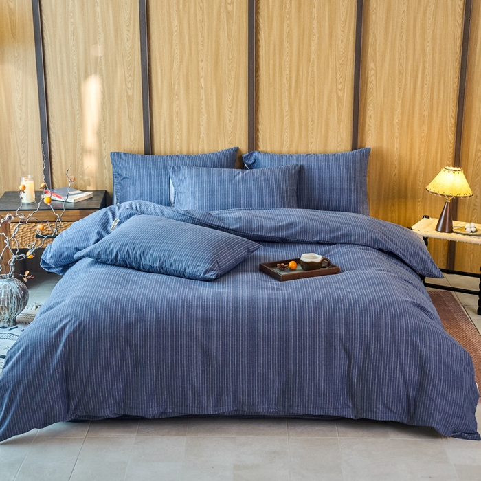 91家纺网 家纺一手货源 找家纺 春皖家纺 2025新款全棉原棉磨毛色织水洗四件套回暖系列-风格二 梦蓝图