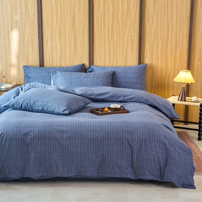 91家纺网 家纺一手货源 找家纺 春皖家纺 2025新款全棉原棉磨毛色织水洗四件套回暖系列-风格二 梦蓝图