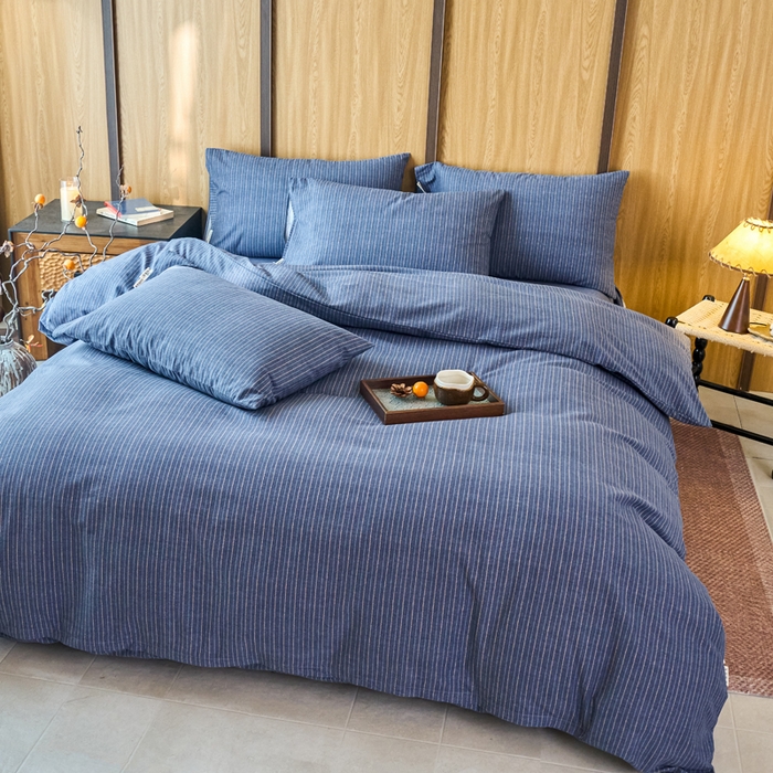 91家纺网 家纺一手货源 找家纺 春皖家纺 2025新款全棉原棉磨毛色织水洗四件套回暖系列-风格二 梦蓝图