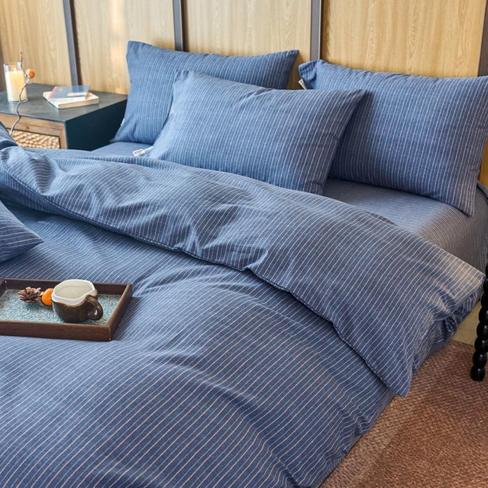 91家纺网 家纺一手货源 找家纺 春皖家纺 2025新款全棉原棉磨毛色织水洗四件套回暖系列-风格二 梦蓝图