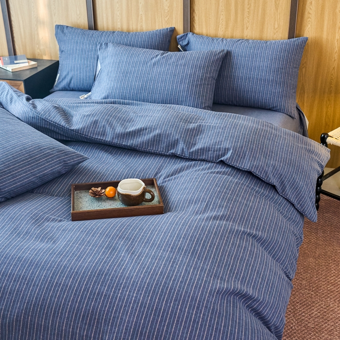 91家纺网 家纺一手货源 找家纺 春皖家纺 2025新款全棉原棉磨毛色织水洗四件套回暖系列-风格二 梦蓝图