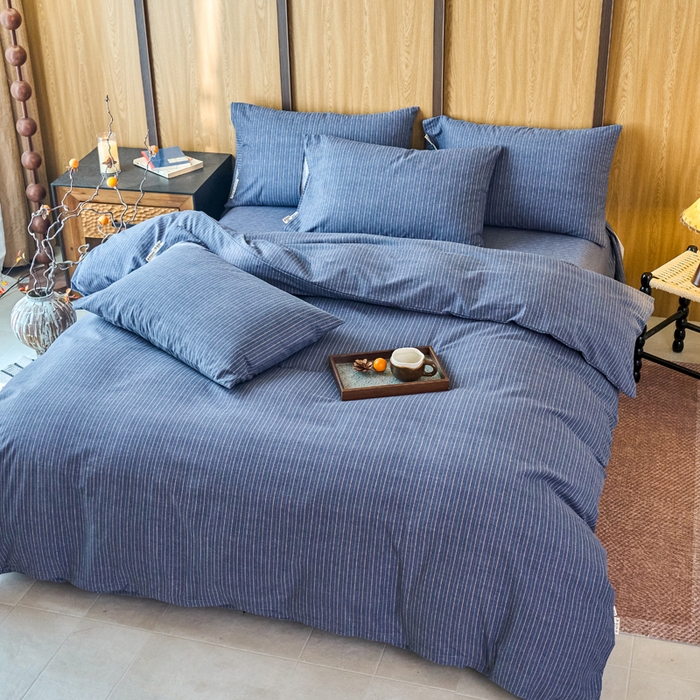 91家纺网 家纺一手货源 找家纺 春皖家纺 2025新款全棉原棉磨毛色织水洗四件套回暖系列-风格二 梦蓝图