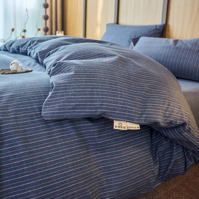 91家纺网 家纺一手货源 找家纺 春皖家纺 2025新款全棉原棉磨毛色织水洗四件套回暖系列-风格二 梦蓝图