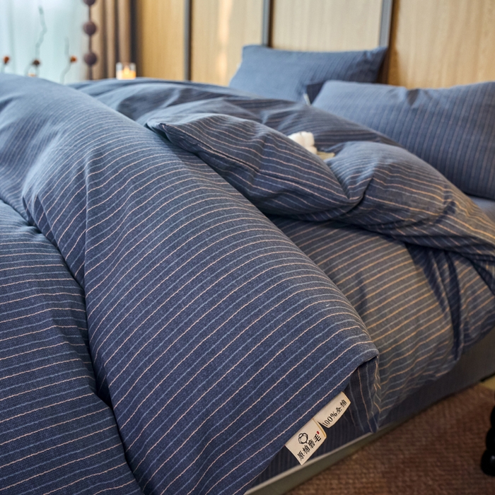 春皖家纺 2025新款全棉原棉磨毛色织水洗四件套回暖系列-风格二 梦蓝图