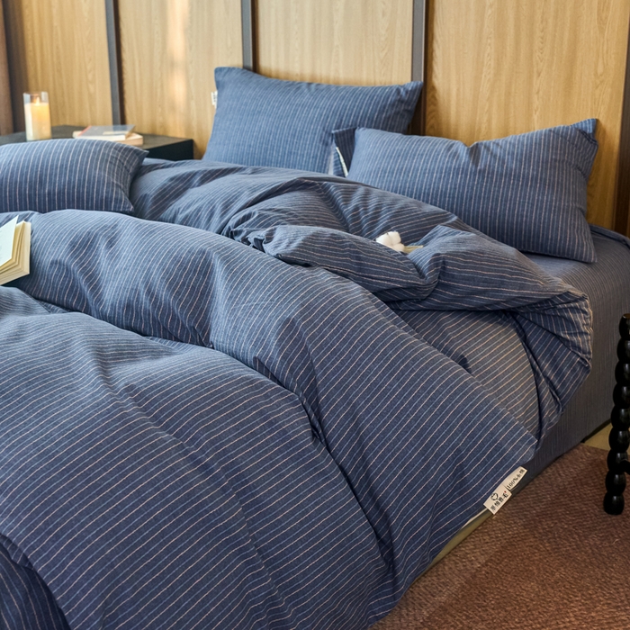 91家纺网 家纺一手货源 找家纺 春皖家纺 2025新款全棉原棉磨毛色织水洗四件套回暖系列-风格二 梦蓝图