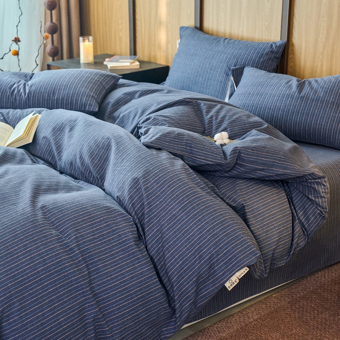 91家纺网 家纺一手货源 找家纺 春皖家纺 2025新款全棉原棉磨毛色织水洗四件套回暖系列-风格二 梦蓝图