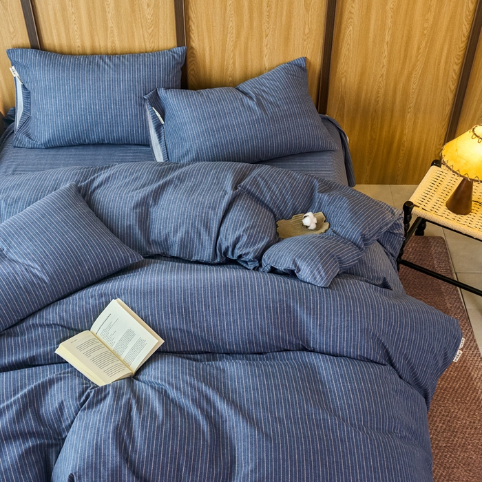 91家纺网 家纺一手货源 找家纺 春皖家纺 2025新款全棉原棉磨毛色织水洗四件套回暖系列-风格二 梦蓝图