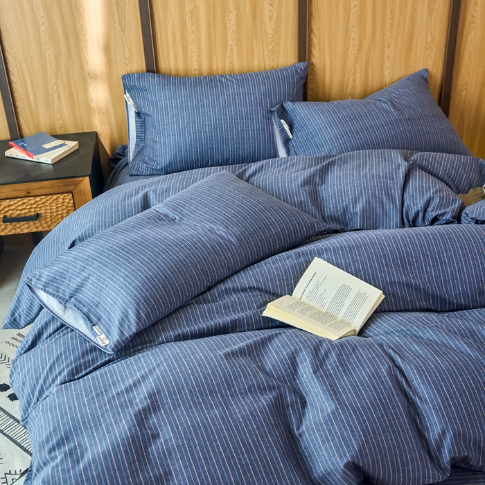 91家纺网 家纺一手货源 找家纺 春皖家纺 2025新款全棉原棉磨毛色织水洗四件套回暖系列-风格二 梦蓝图