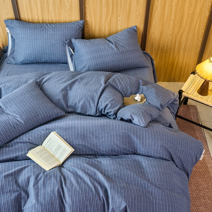 91家纺网 家纺一手货源 找家纺 春皖家纺 2025新款全棉原棉磨毛色织水洗四件套回暖系列-风格二 梦蓝图