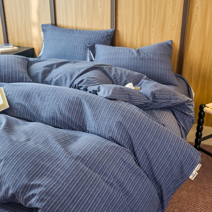 91家纺网 家纺一手货源 找家纺 春皖家纺 2025新款全棉原棉磨毛色织水洗四件套回暖系列-风格二 梦蓝图