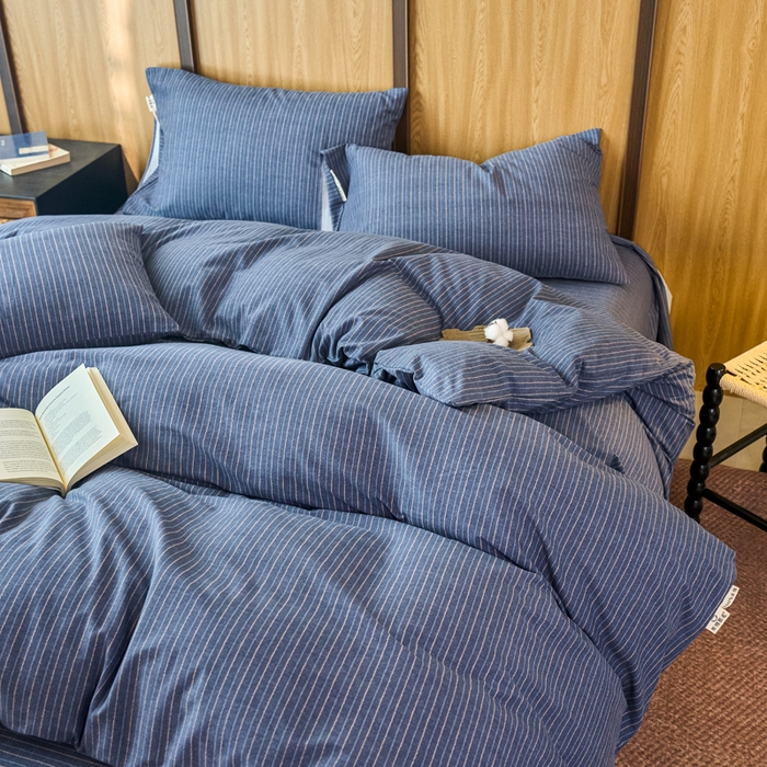 91家纺网 家纺一手货源 找家纺 春皖家纺 2025新款全棉原棉磨毛色织水洗四件套回暖系列-风格二 梦蓝图