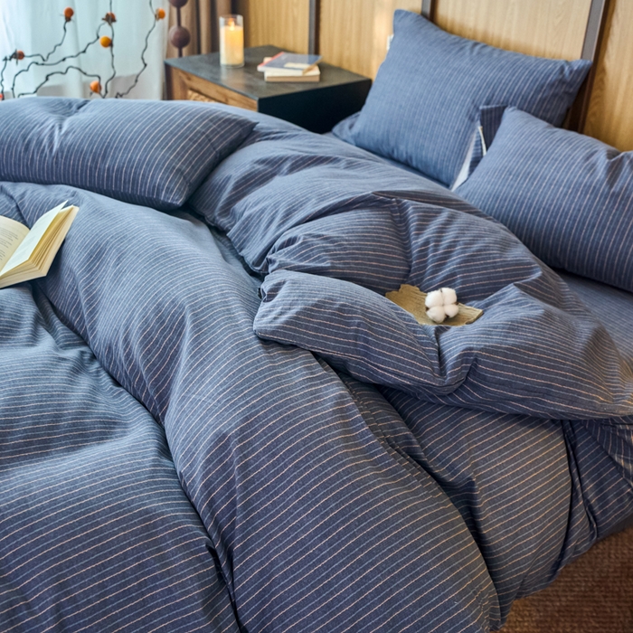 91家纺网 家纺一手货源 找家纺 春皖家纺 2025新款全棉原棉磨毛色织水洗四件套回暖系列-风格二 梦蓝图