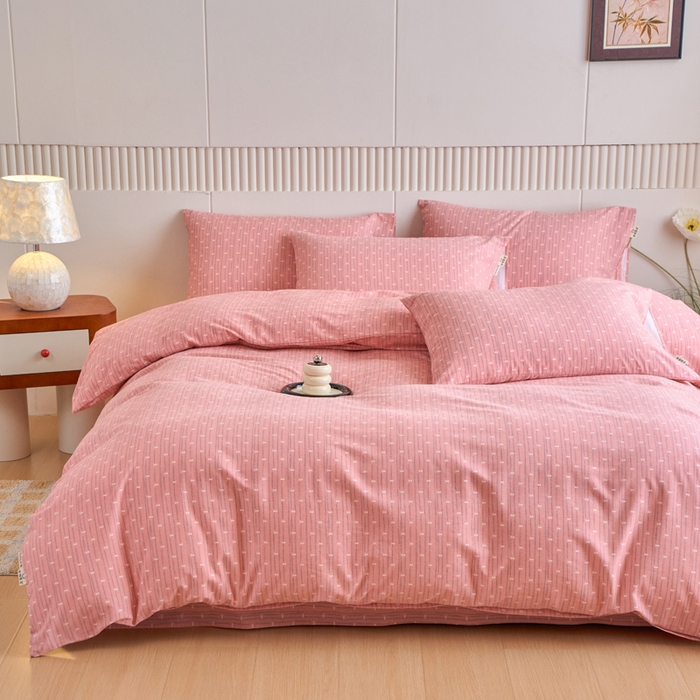 91家纺网 家纺一手货源 找家纺 春皖家纺 2025新款全棉原棉磨毛色织水洗四件套回暖系列-风格二 梦妮粉