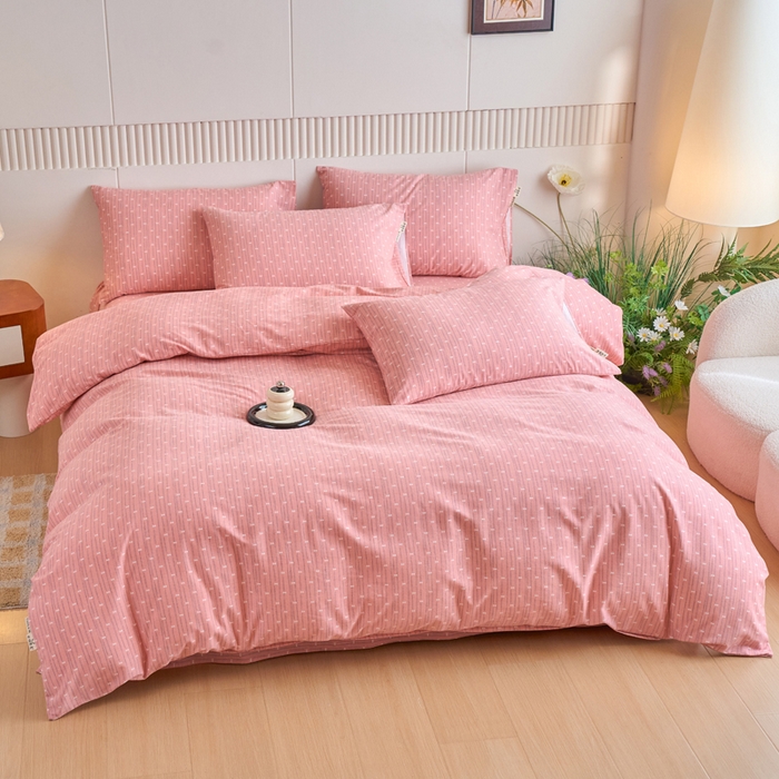 91家纺网 家纺一手货源 找家纺 春皖家纺 2025新款全棉原棉磨毛色织水洗四件套回暖系列-风格二 梦妮粉