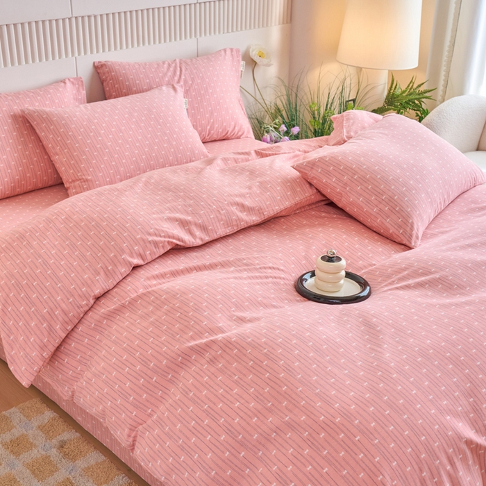 91家纺网 家纺一手货源 找家纺 春皖家纺 2025新款全棉原棉磨毛色织水洗四件套回暖系列-风格二 梦妮粉