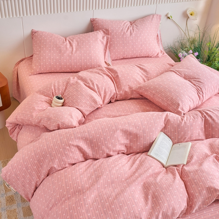 91家纺网 家纺一手货源 找家纺 春皖家纺 2025新款全棉原棉磨毛色织水洗四件套回暖系列-风格二 梦妮粉