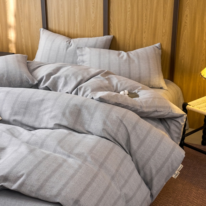 91家纺网 家纺一手货源 找家纺 春皖家纺 2025新款全棉原棉磨毛色织水洗四件套回暖系列-风格二 暮山灰