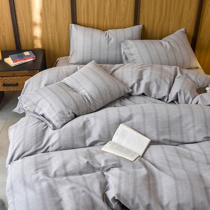 91家纺网 家纺一手货源 找家纺 春皖家纺 2025新款全棉原棉磨毛色织水洗四件套回暖系列-风格二 暮山灰