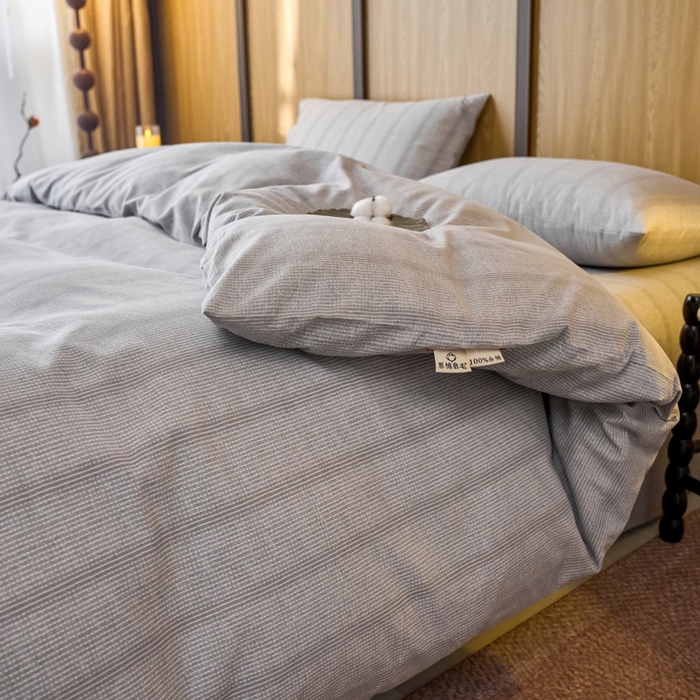 91家纺网 家纺一手货源 找家纺 春皖家纺 2025新款全棉原棉磨毛色织水洗四件套回暖系列-风格二 暮山灰