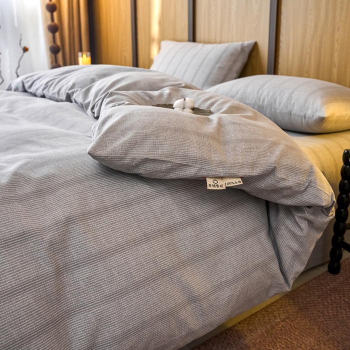 91家纺网 家纺一手货源 找家纺 春皖家纺 2025新款全棉原棉磨毛色织水洗四件套回暖系列-风格二 暮山灰