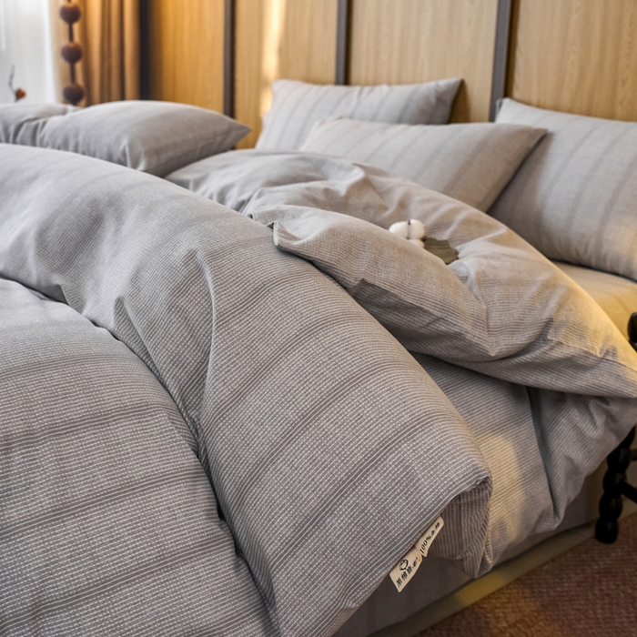 91家纺网 家纺一手货源 找家纺 春皖家纺 2025新款全棉原棉磨毛色织水洗四件套回暖系列-风格二 暮山灰