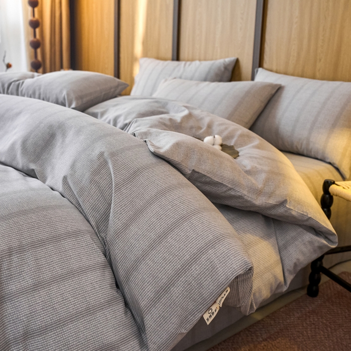 春皖家纺 2025新款全棉原棉磨毛色织水洗四件套回暖系列-风格二 暮山灰