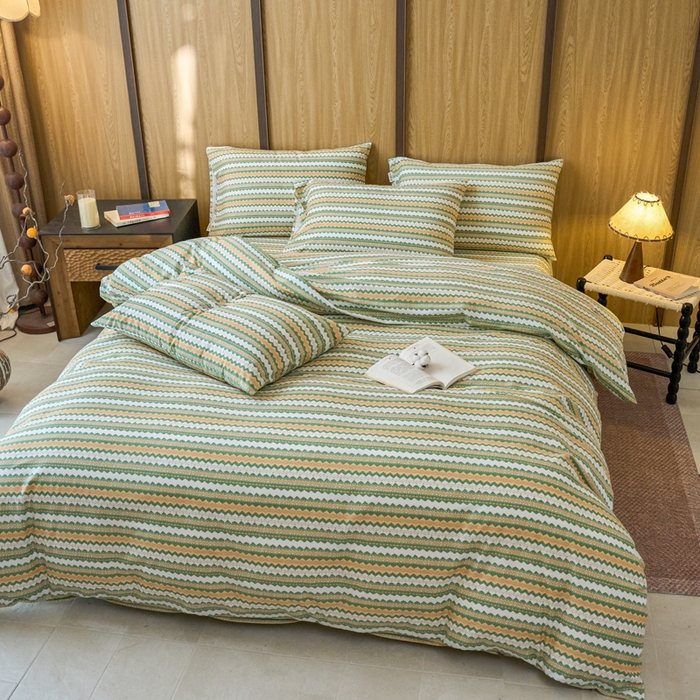 91家纺网 家纺一手货源 找家纺 春皖家纺 2025新款全棉原棉磨毛色织水洗四件套回暖系列-风格二 拿坡里