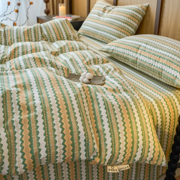 91家纺网 家纺一手货源 找家纺 春皖家纺 2025新款全棉原棉磨毛色织水洗四件套回暖系列-风格二 拿坡里