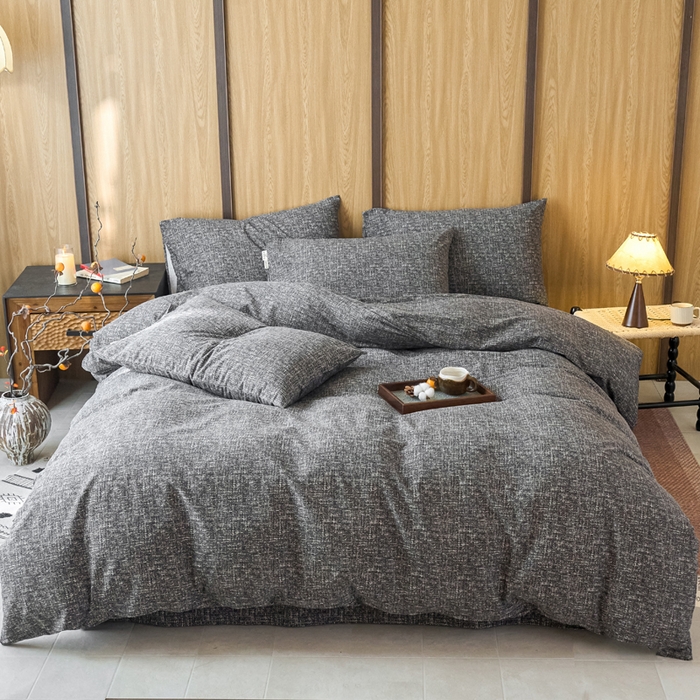 91家纺网 家纺一手货源 找家纺 春皖家纺 2025新款全棉原棉磨毛色织水洗四件套回暖系列-风格二 浅陌灰