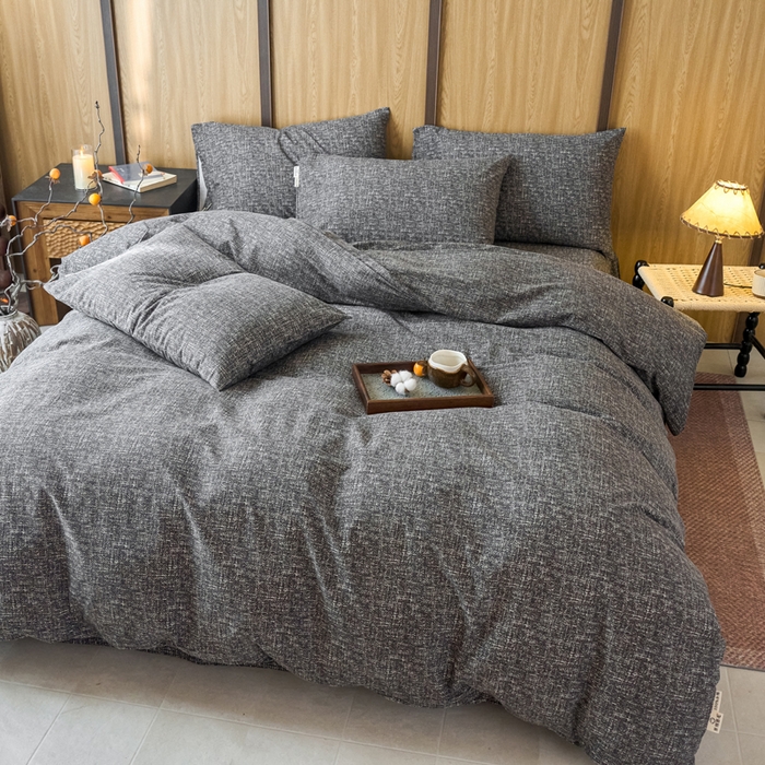 91家纺网 家纺一手货源 找家纺 春皖家纺 2025新款全棉原棉磨毛色织水洗四件套回暖系列-风格二 浅陌灰