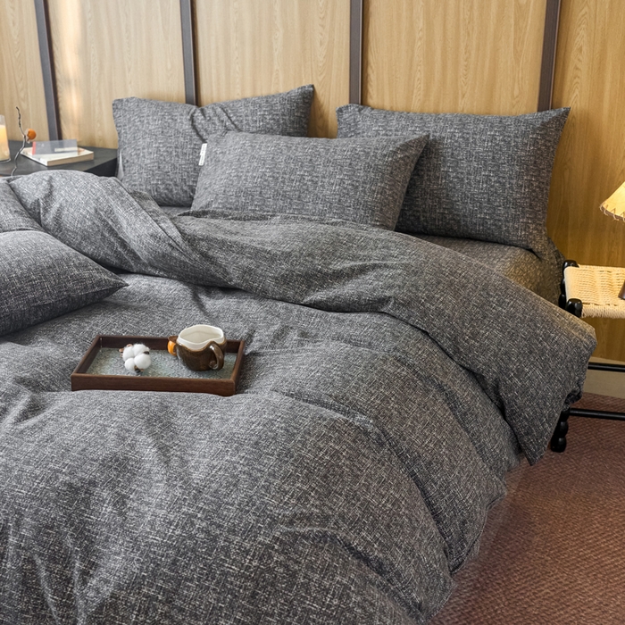 91家纺网 家纺一手货源 找家纺 春皖家纺 2025新款全棉原棉磨毛色织水洗四件套回暖系列-风格二 浅陌灰