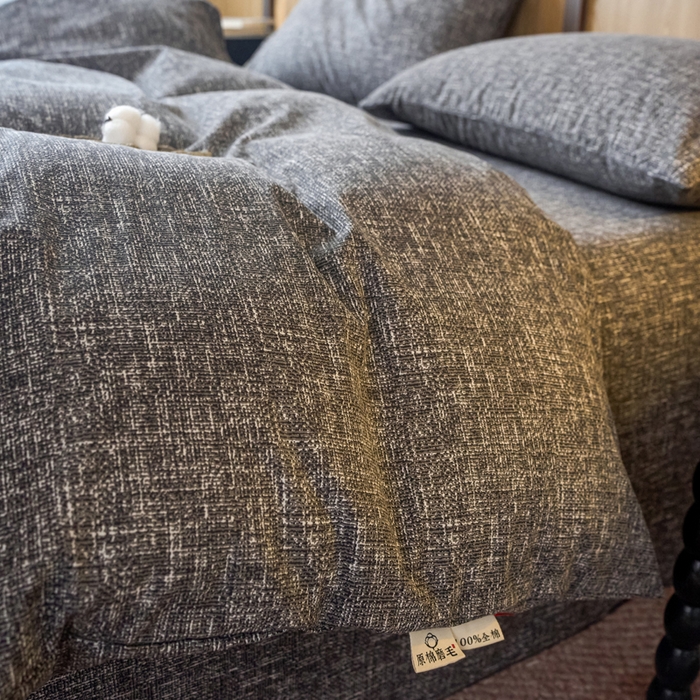 91家纺网 家纺一手货源 找家纺 春皖家纺 2025新款全棉原棉磨毛色织水洗四件套回暖系列-风格二 浅陌灰