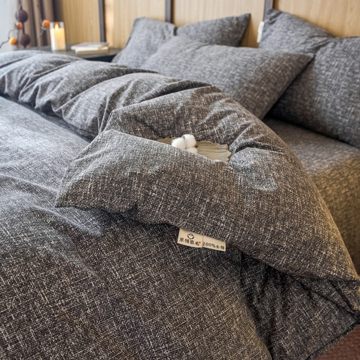 91家纺网 家纺一手货源 找家纺 春皖家纺 2025新款全棉原棉磨毛色织水洗四件套回暖系列-风格二 浅陌灰