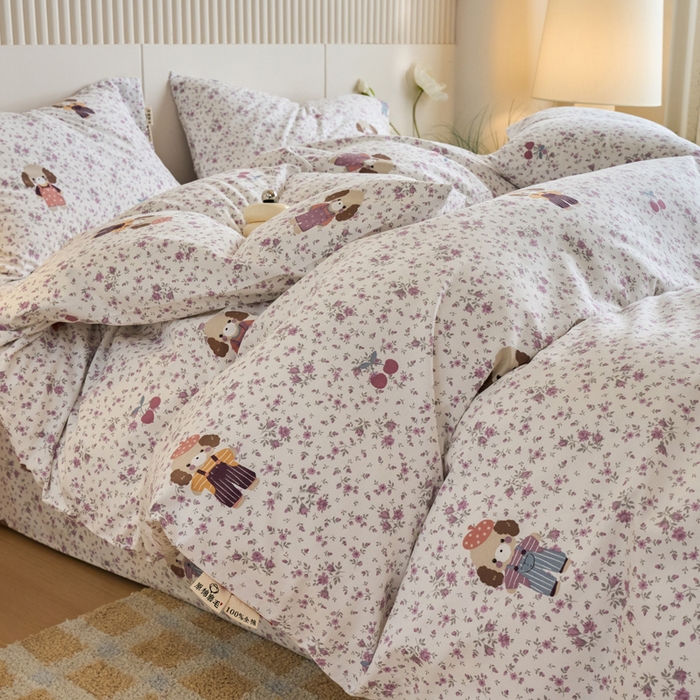 春皖家纺 2025新款全棉原棉磨毛色织水洗四件套回暖系列-风格二 旺财