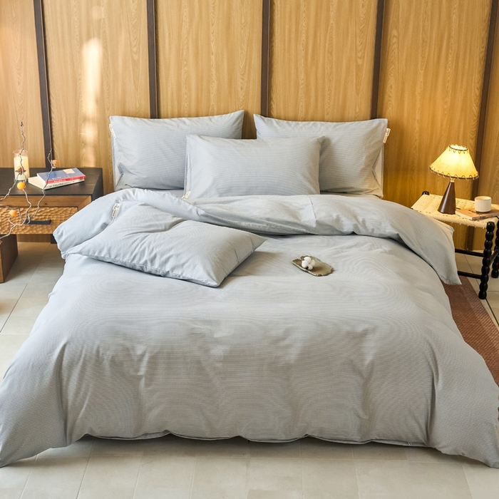 91家纺网 家纺一手货源 找家纺 春皖家纺 2025新款全棉原棉磨毛色织水洗四件套回暖系列-风格二 雾灰细语