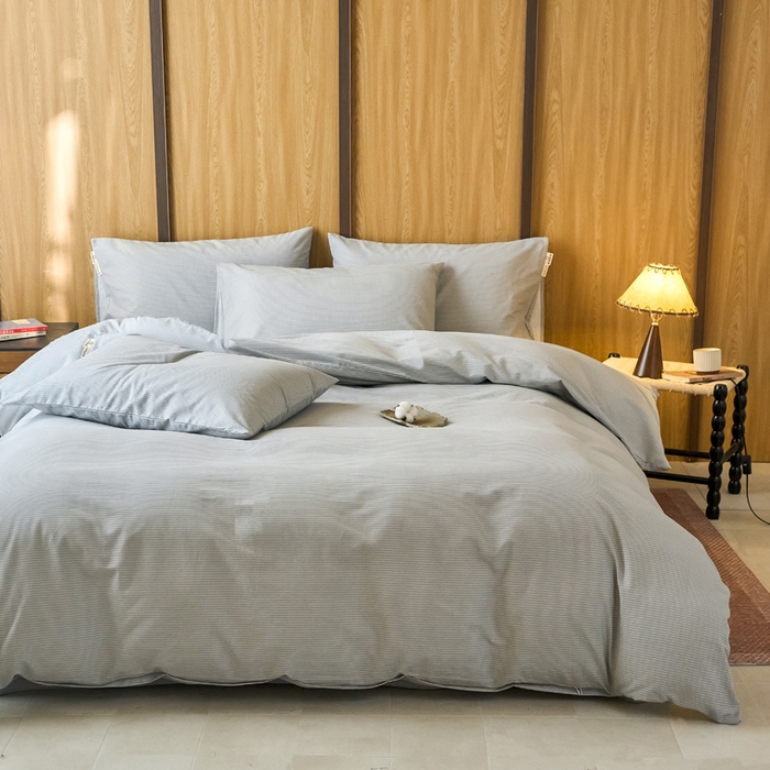 91家纺网 家纺一手货源 找家纺 春皖家纺 2025新款全棉原棉磨毛色织水洗四件套回暖系列-风格二 雾灰细语