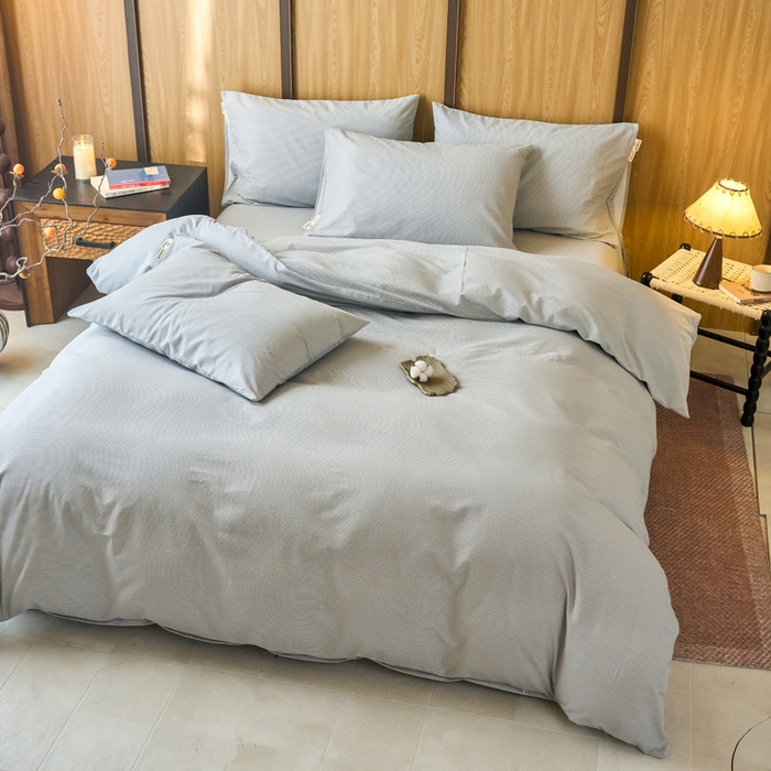 91家纺网 家纺一手货源 找家纺 春皖家纺 2025新款全棉原棉磨毛色织水洗四件套回暖系列-风格二 雾灰细语