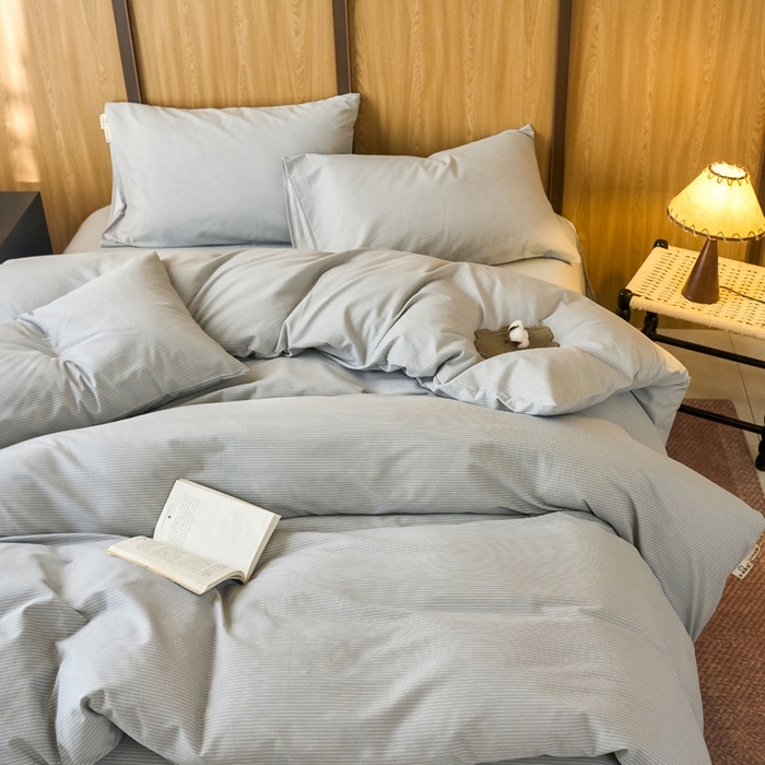 91家纺网 家纺一手货源 找家纺 春皖家纺 2025新款全棉原棉磨毛色织水洗四件套回暖系列-风格二 雾灰细语