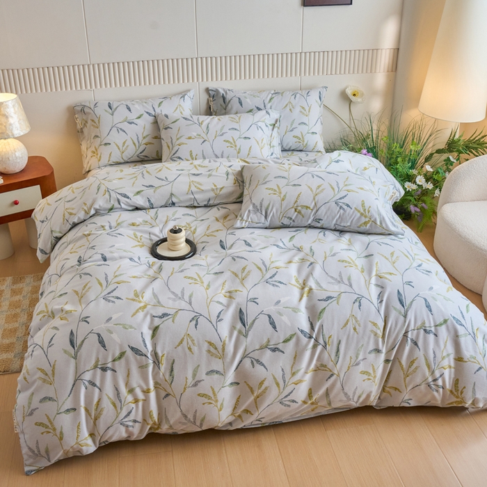 91家纺网 家纺一手货源 找家纺 春皖家纺 2025新款全棉原棉磨毛色织水洗四件套回暖系列-风格二 叶晴川