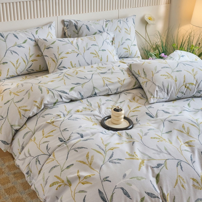 91家纺网 家纺一手货源 找家纺 春皖家纺 2025新款全棉原棉磨毛色织水洗四件套回暖系列-风格二 叶晴川