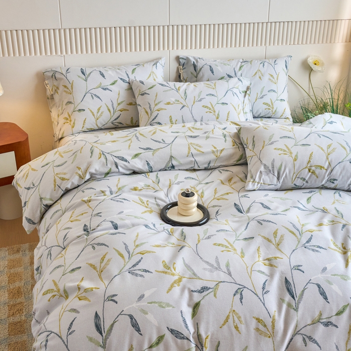 91家纺网 家纺一手货源 找家纺 春皖家纺 2025新款全棉原棉磨毛色织水洗四件套回暖系列-风格二 叶晴川