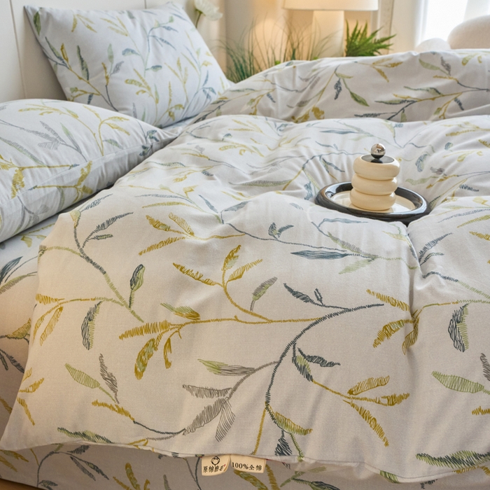 91家纺网 家纺一手货源 找家纺 春皖家纺 2025新款全棉原棉磨毛色织水洗四件套回暖系列-风格二 叶晴川