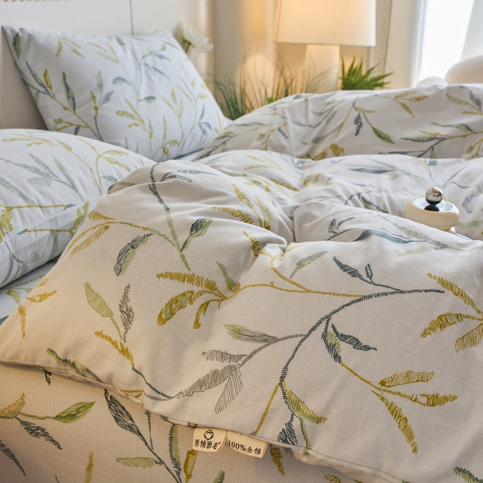 91家纺网 家纺一手货源 找家纺 春皖家纺 2025新款全棉原棉磨毛色织水洗四件套回暖系列-风格二 叶晴川